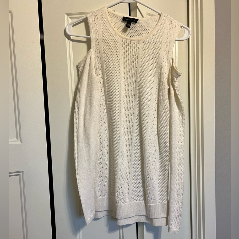 White knit long sleeve with shoulder cut outs